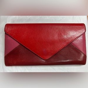 AUTH by Posh Chloe Long Wallet Patchwork Bordeaux Pink/Maroon/Red Leather UC
